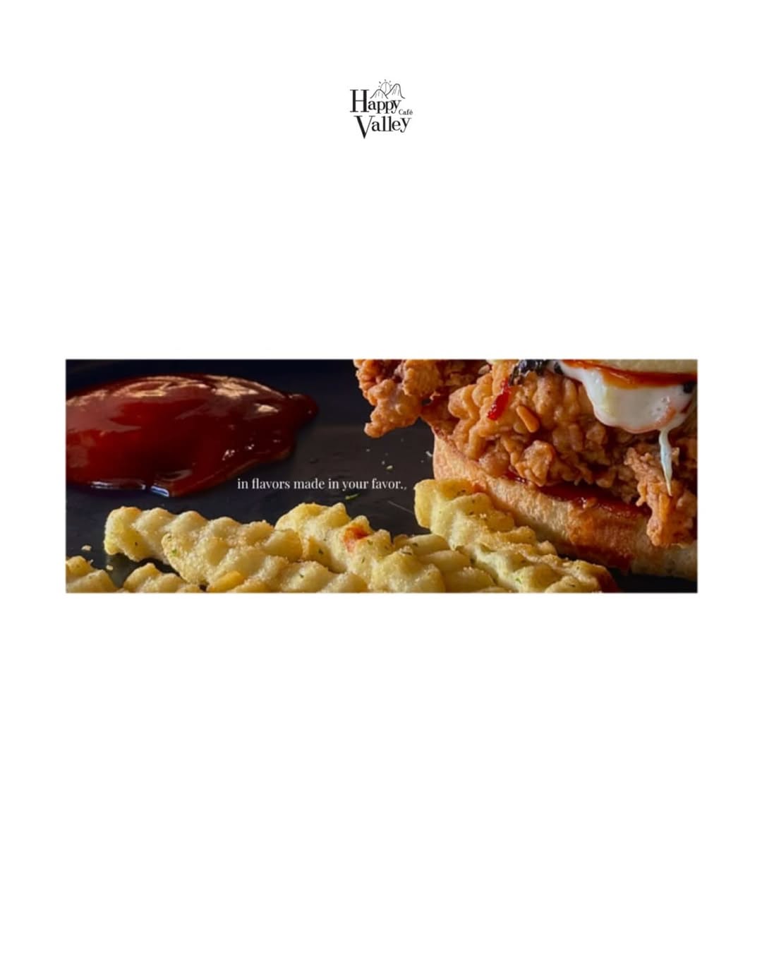 Crispy chicken sandwich with waffle fries — one of the Happy Valley Café kitchen specials