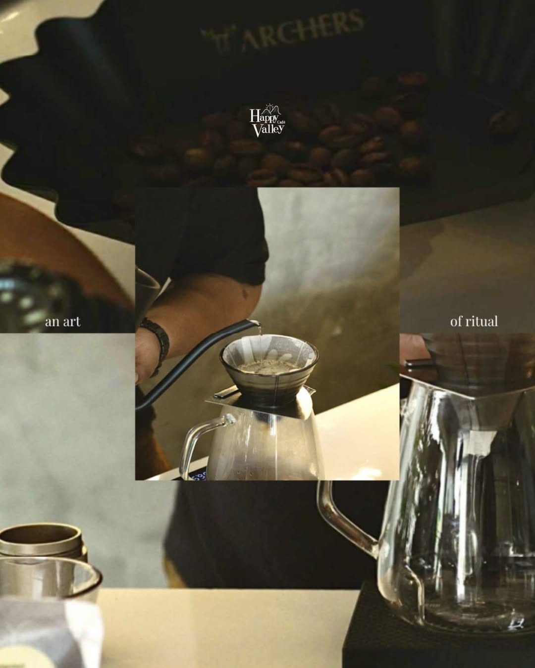 Barista pouring water through a pour-over dripper — the art of coffee craft